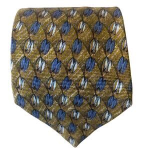 ERMENEGILDO ZEGNA clamshell geometric design tan blue silver 100% Silk Tie vtg